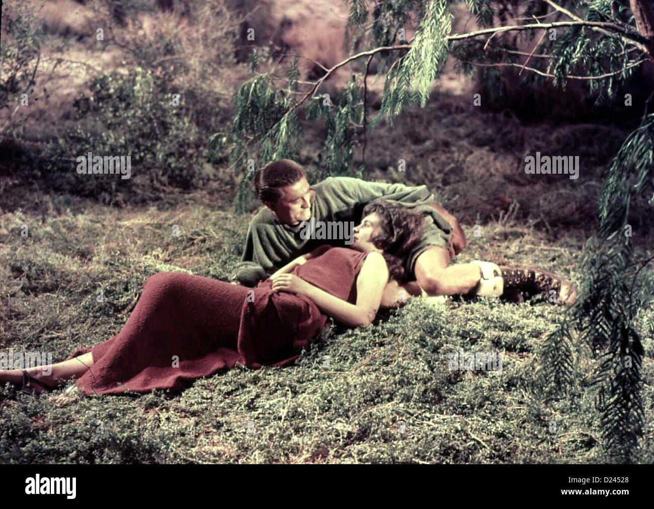 Spartakus Spartacus Kirk Douglas, Jean Simmons Spartacus (Kirk Douglas) schwoert Varinia (Jean Simmons) ewige Treue. *** Banque D'Images