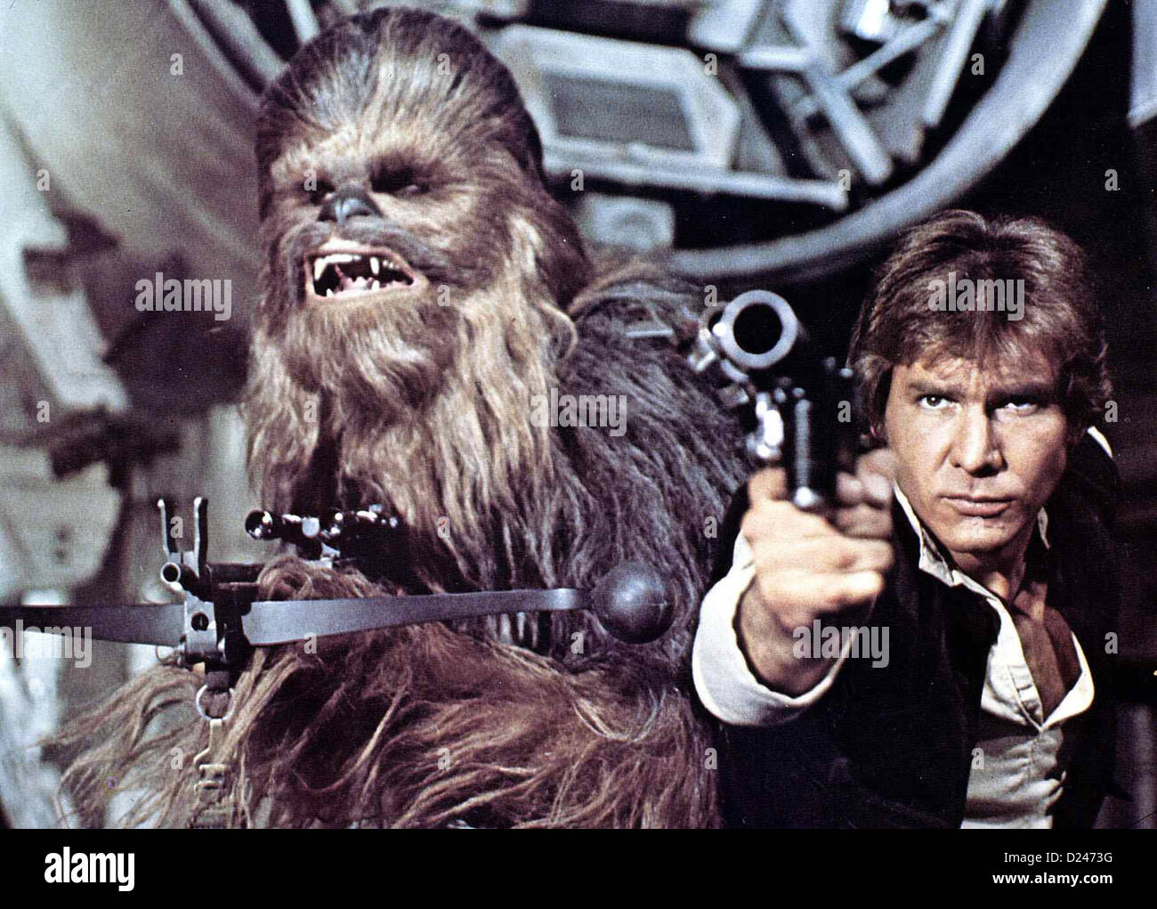 Krieg Der Sterne Star Wars Peter Mayhew, Harrison Ford Chewbacca (Peter Mayhew) und Han Solo (Harrison Ford) wollen Banque D'Images