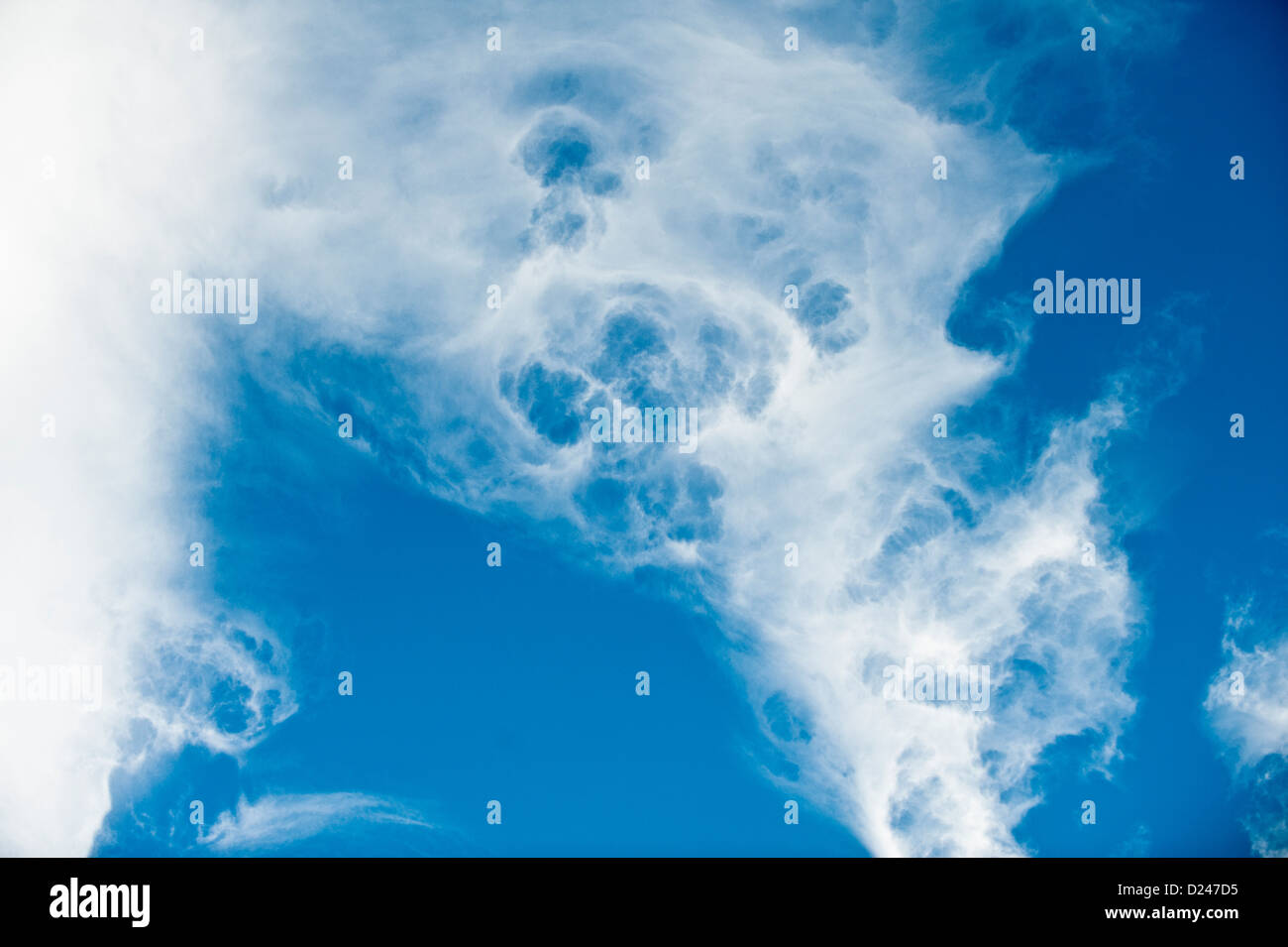 Ciel bleu avec des nuages blancs gonflées. Cloudscape. Banque D'Images
