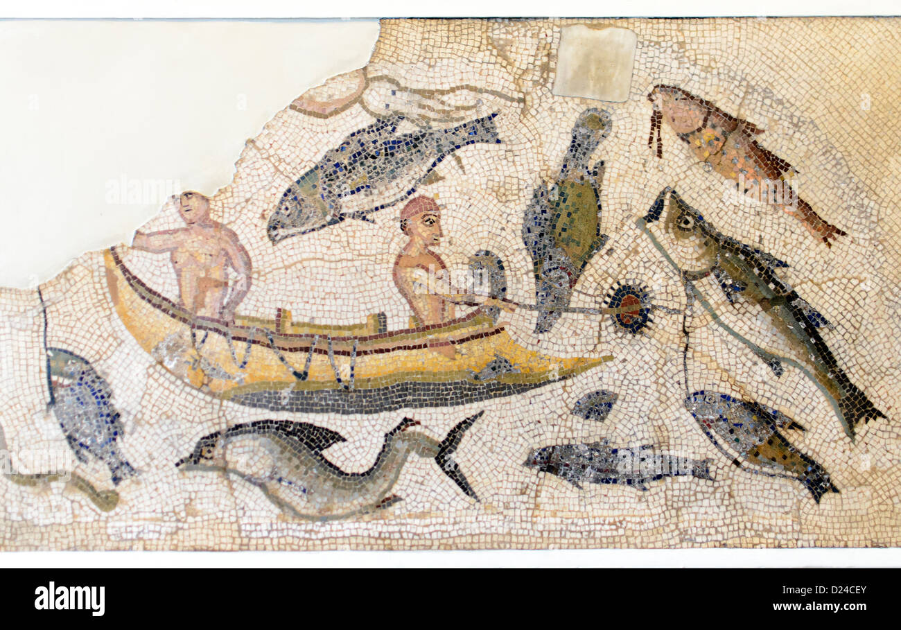 Fragment d'une scène de pêche à la fin de 3ème 4ème ANNONCE de siècle d'Utica - British Museum, Londres Banque D'Images