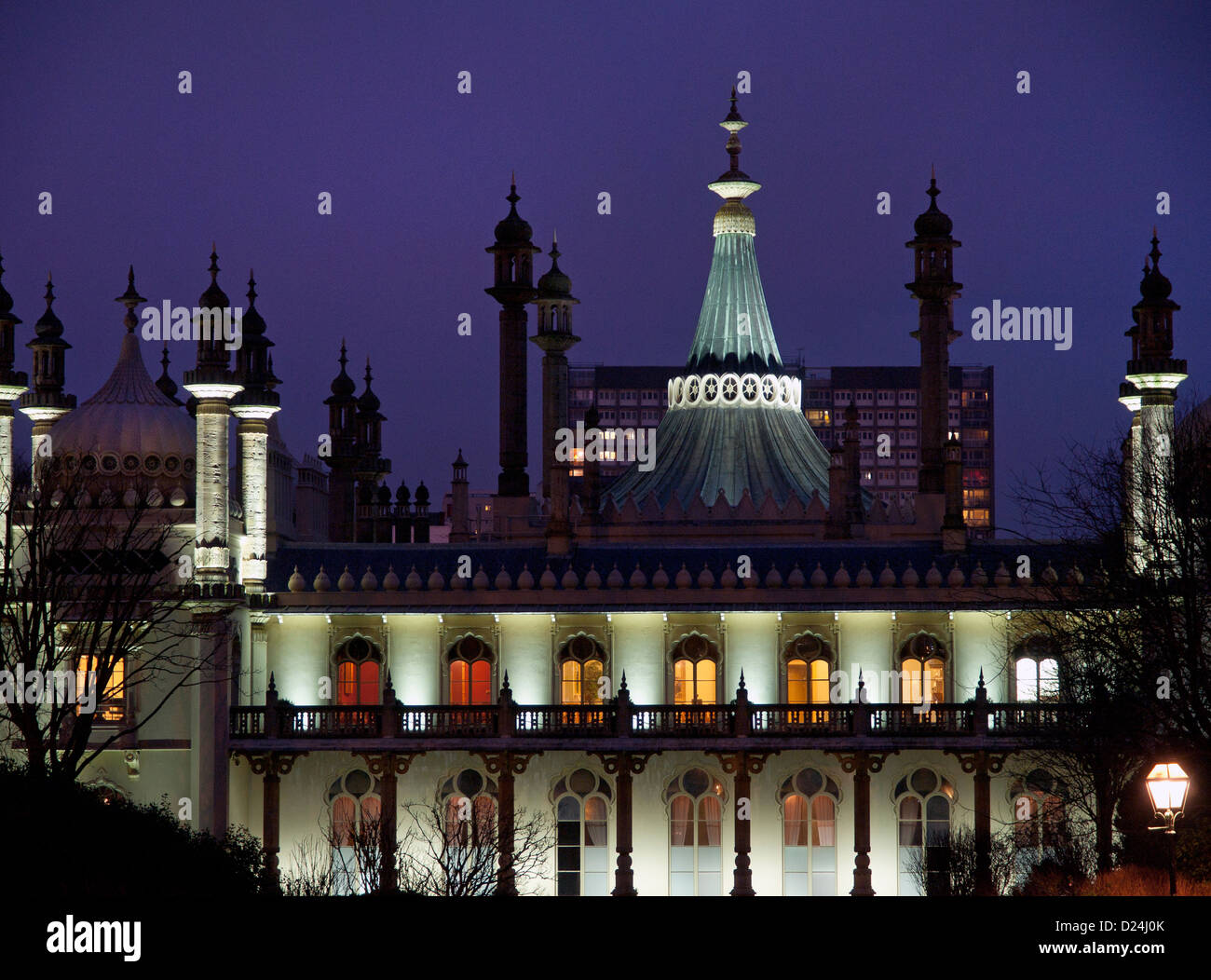 Le Royal Pavilion, Brighton, la nuit. Banque D'Images