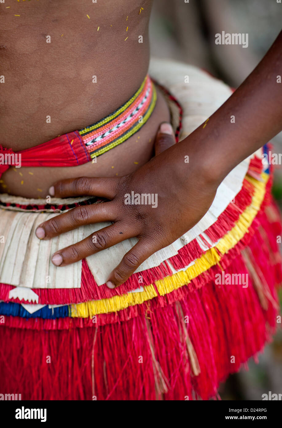Jupe femme danseuse Tribal, île Trobriand, Papouasie Nouvelle Guinée Banque D'Images