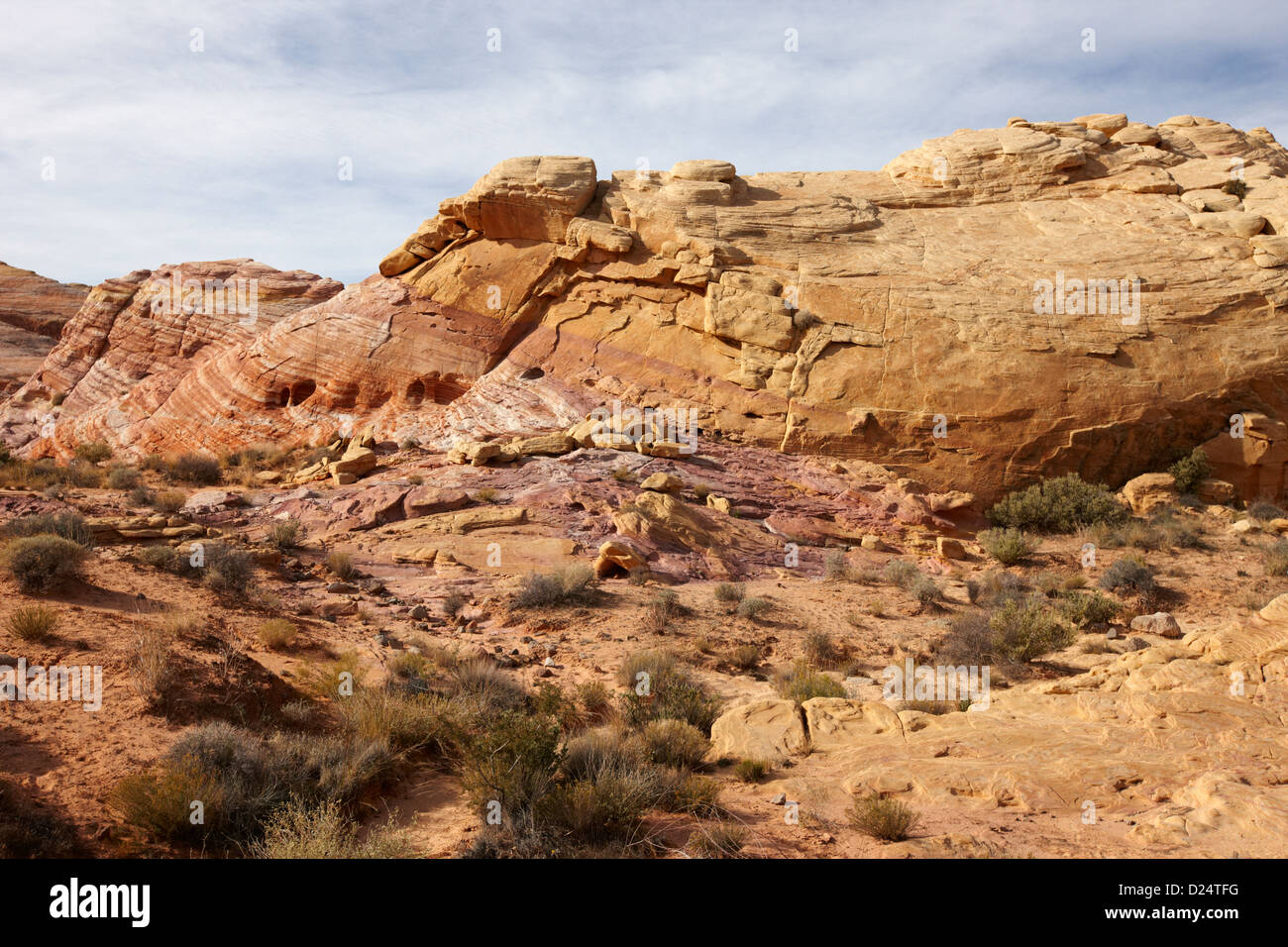 Les couches de grès de couleurs différentes strates de roches dans la vallée de feu state park nevada usa Banque D'Images