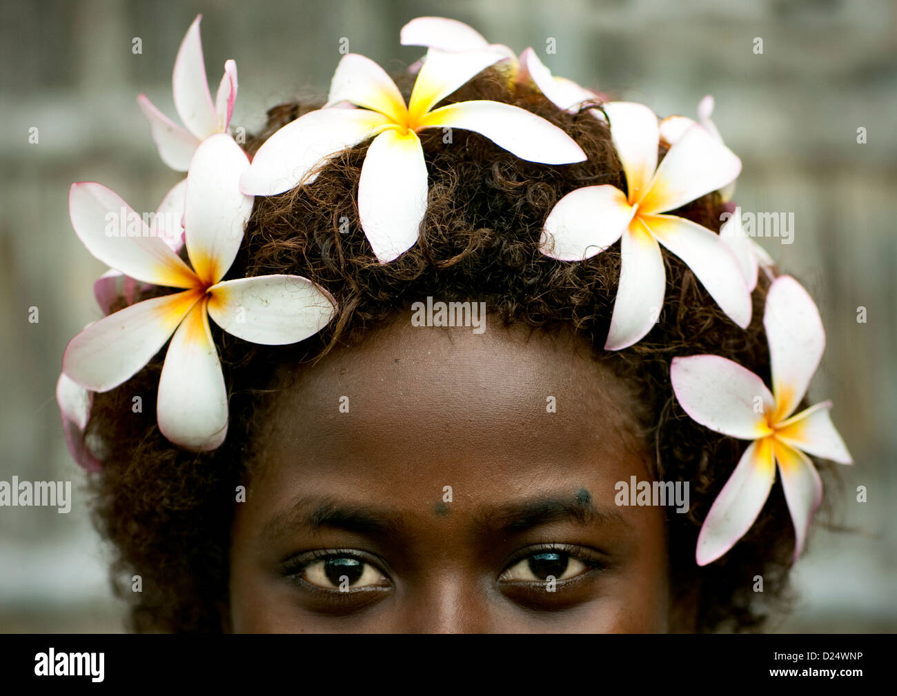 Fille de région autonome de Bougainville, en vêtements traditionnels, la Papouasie-Nouvelle-Guinée Banque D'Images