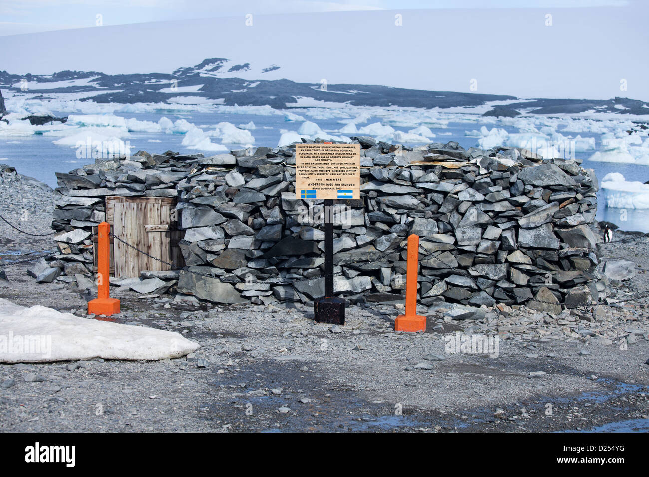 Cabane en pierre à Hope Bay, l'Antarctique. Banque D'Images