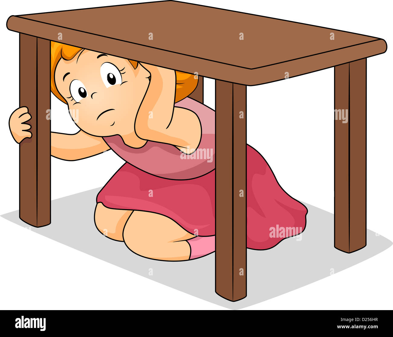 Illustration d'une jeune fille de se cacher sous une table Photo Stock