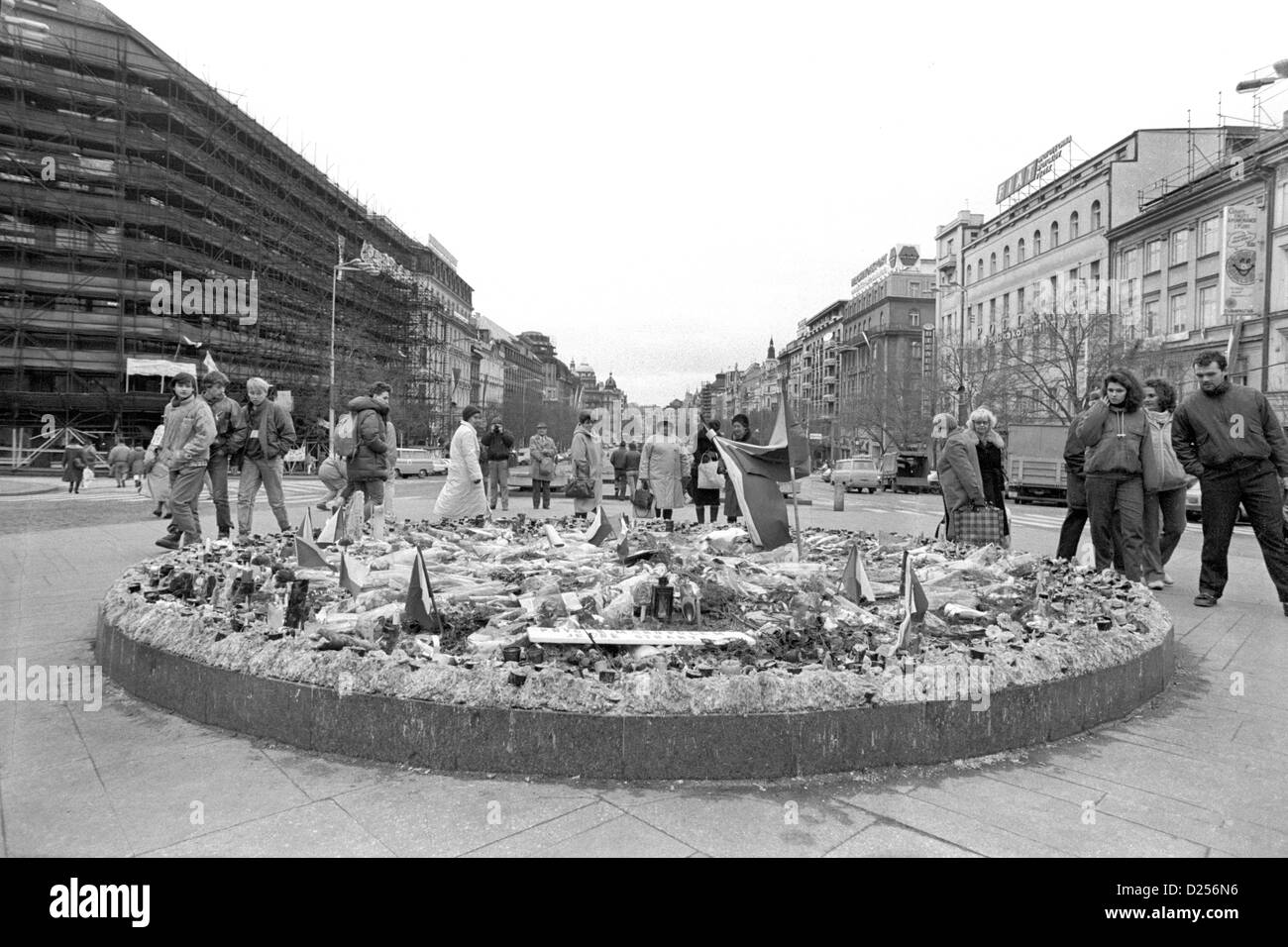 Novembre 1989 Révolution de Velours. Memorial bougies la place Venceslas. Banque D'Images