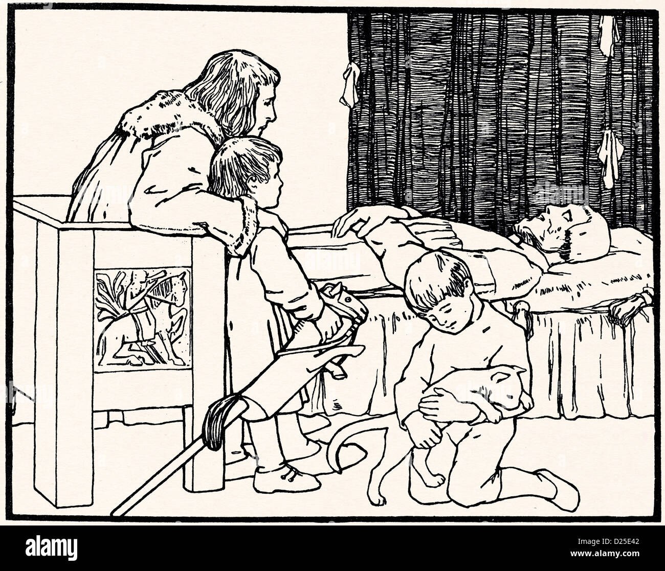Le roi et les enfants sur son lit de mort Banque D'Images