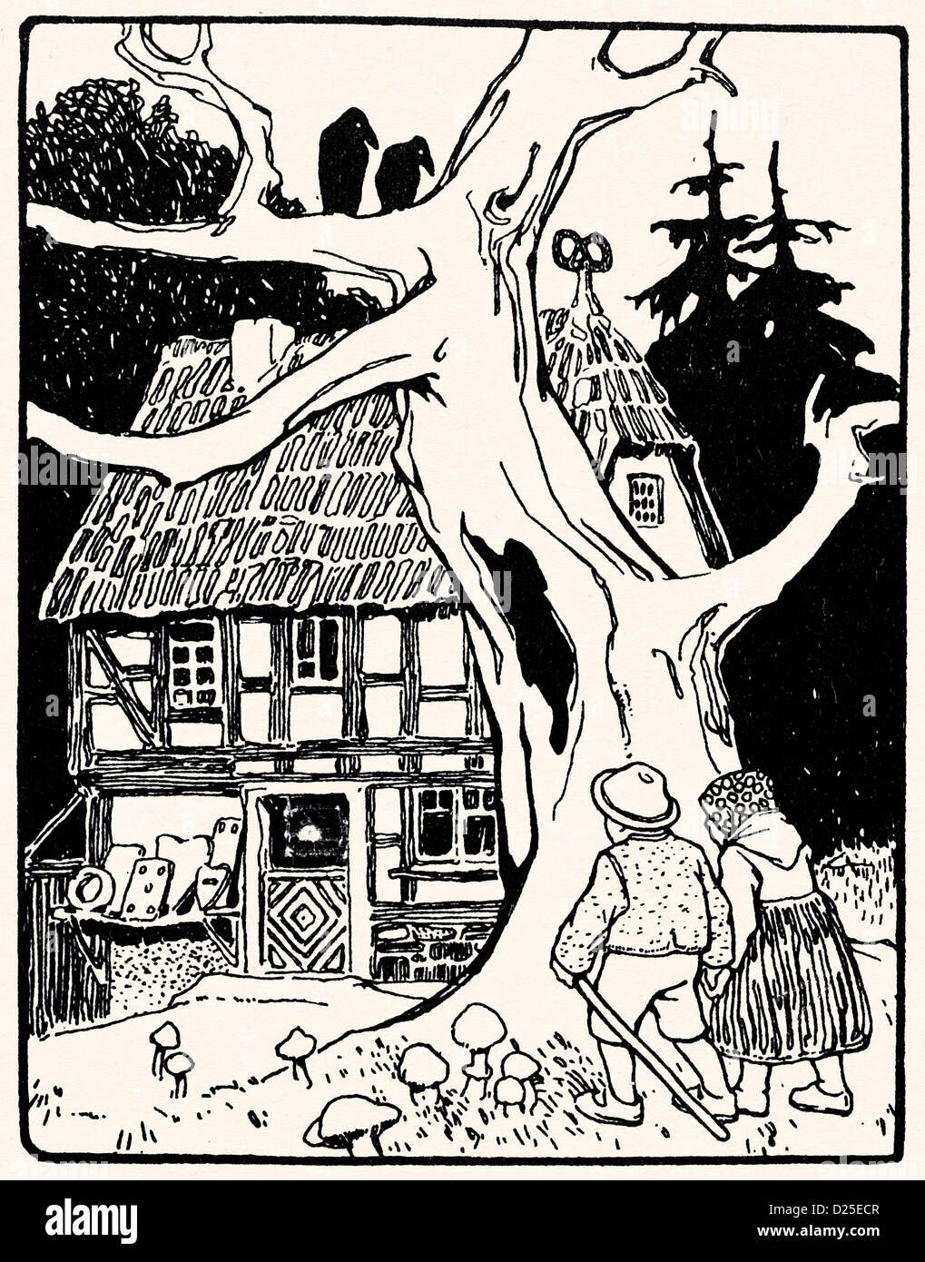 Les enfants à la maison de la sorcière Banque D'Images