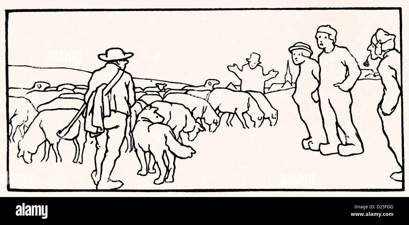 Troupeau de moutons et des bergers Banque D'Images