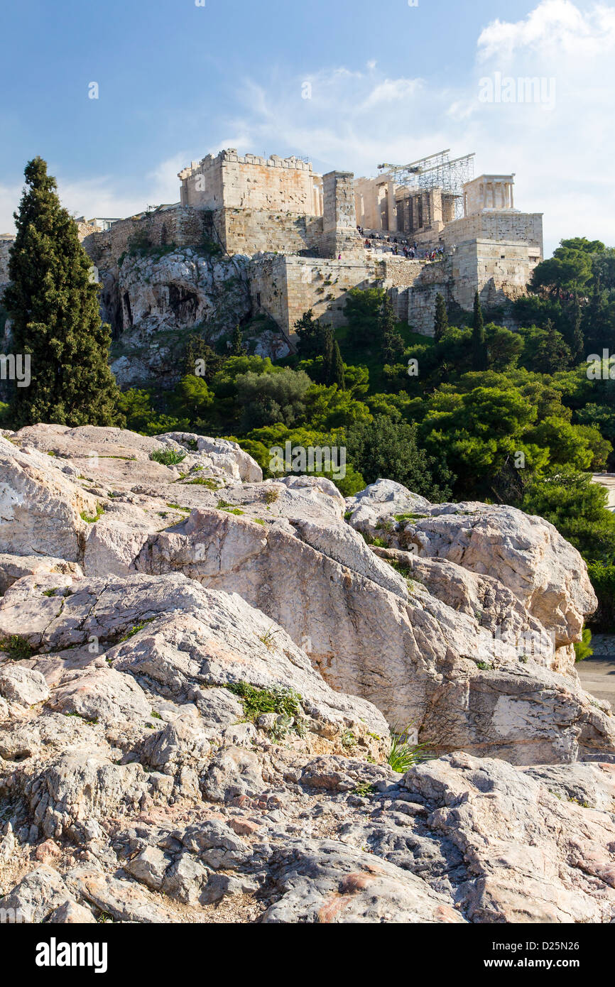 Vue de l'Aréopage Hill, Athènes, Grèce. Banque D'Images