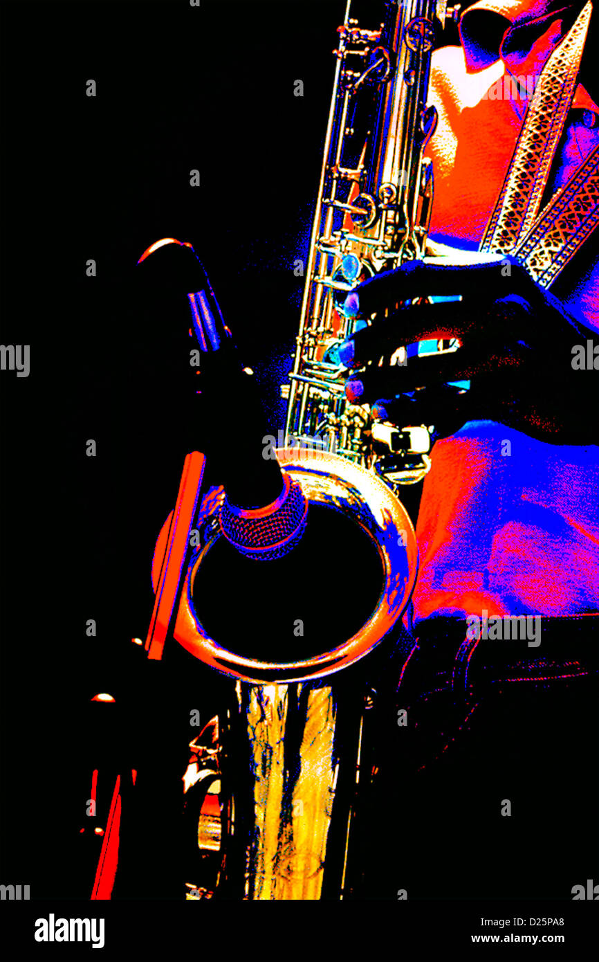 Saxophoniste Touch Banque D'Images