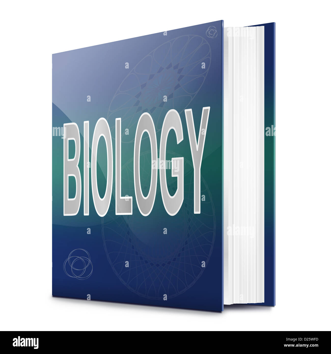 Illustration représentant un livre de texte avec un titre de la biologie. Arrière-plan blanc. Banque D'Images