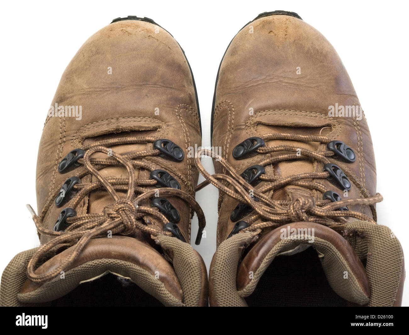 Une paire de bottes de marche isolé sur fond blanc Banque D'Images