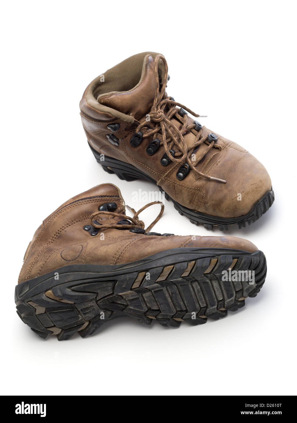 Une paire de bottes de marche isolé sur fond blanc Banque D'Images