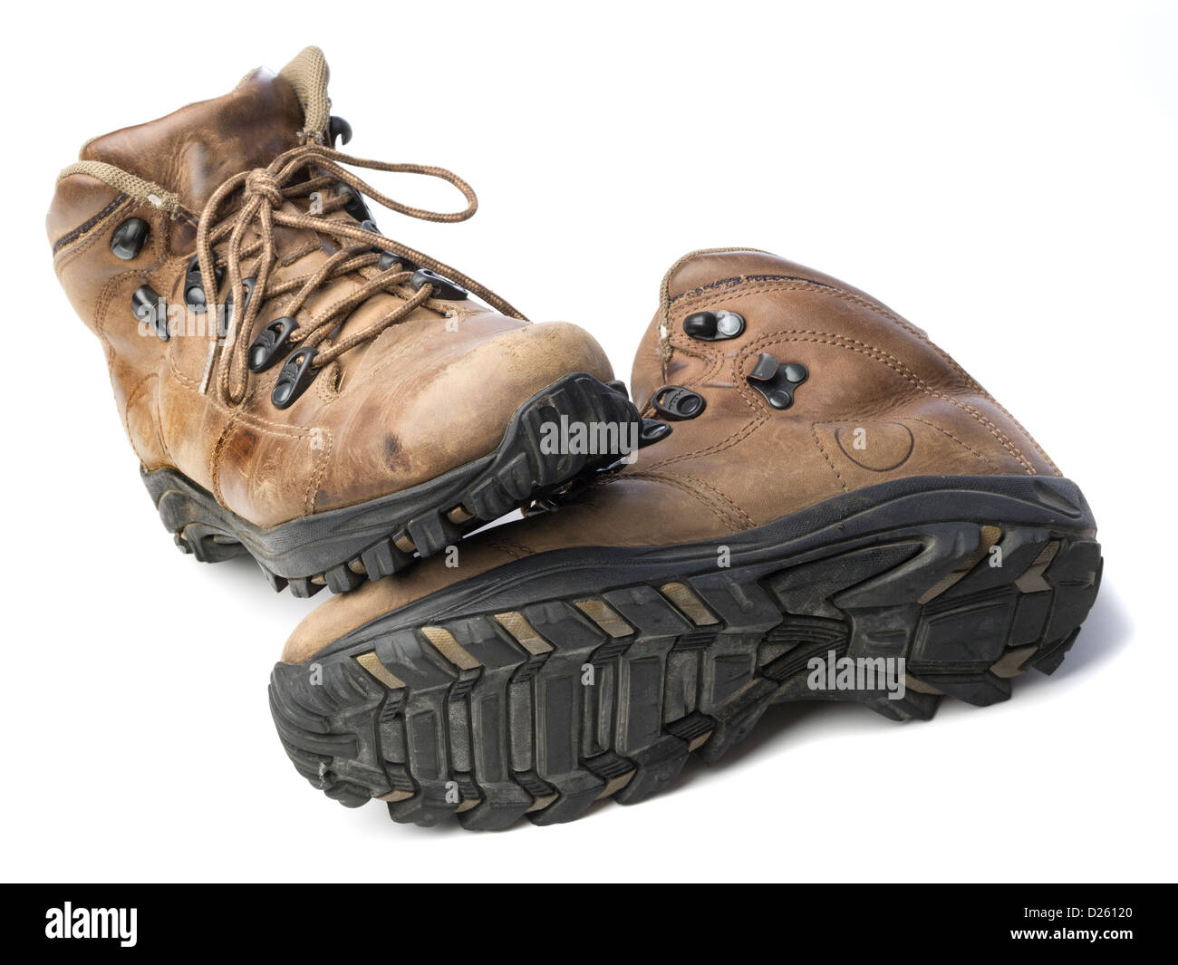 Une paire de bottes de marche isolé sur fond blanc Banque D'Images