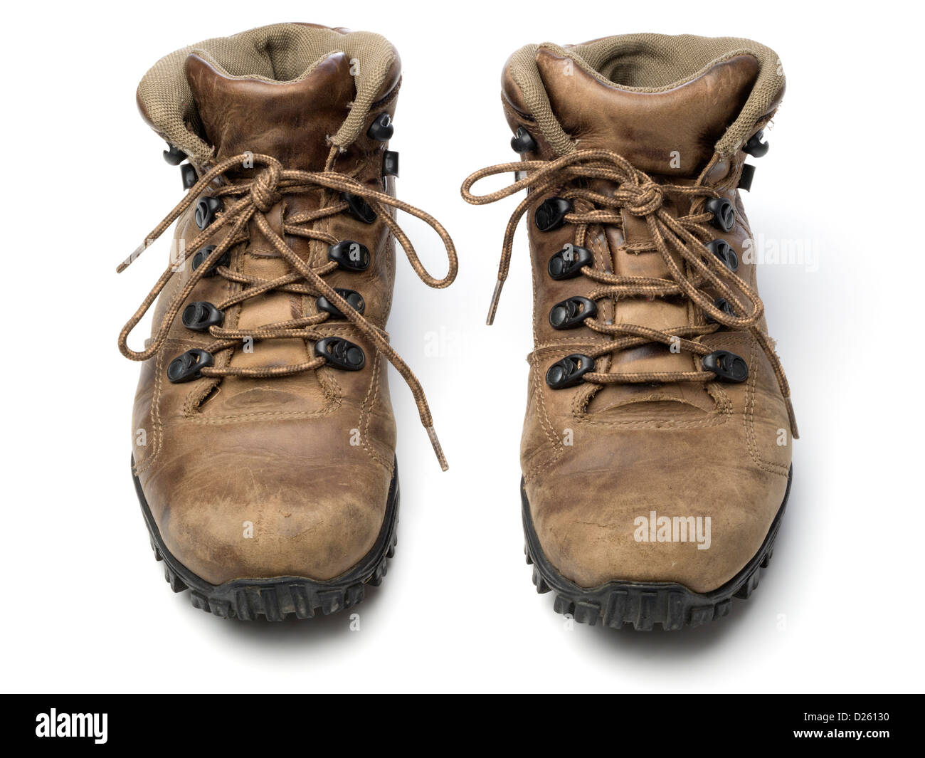 Une paire de bottes de marche isolé sur fond blanc Banque D'Images