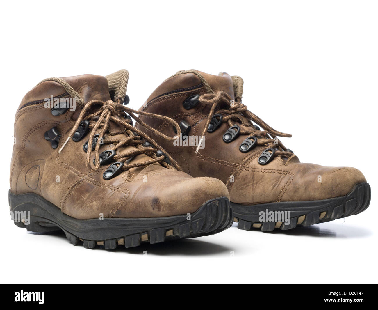 Une paire de bottes de marche isolé sur fond blanc Banque D'Images