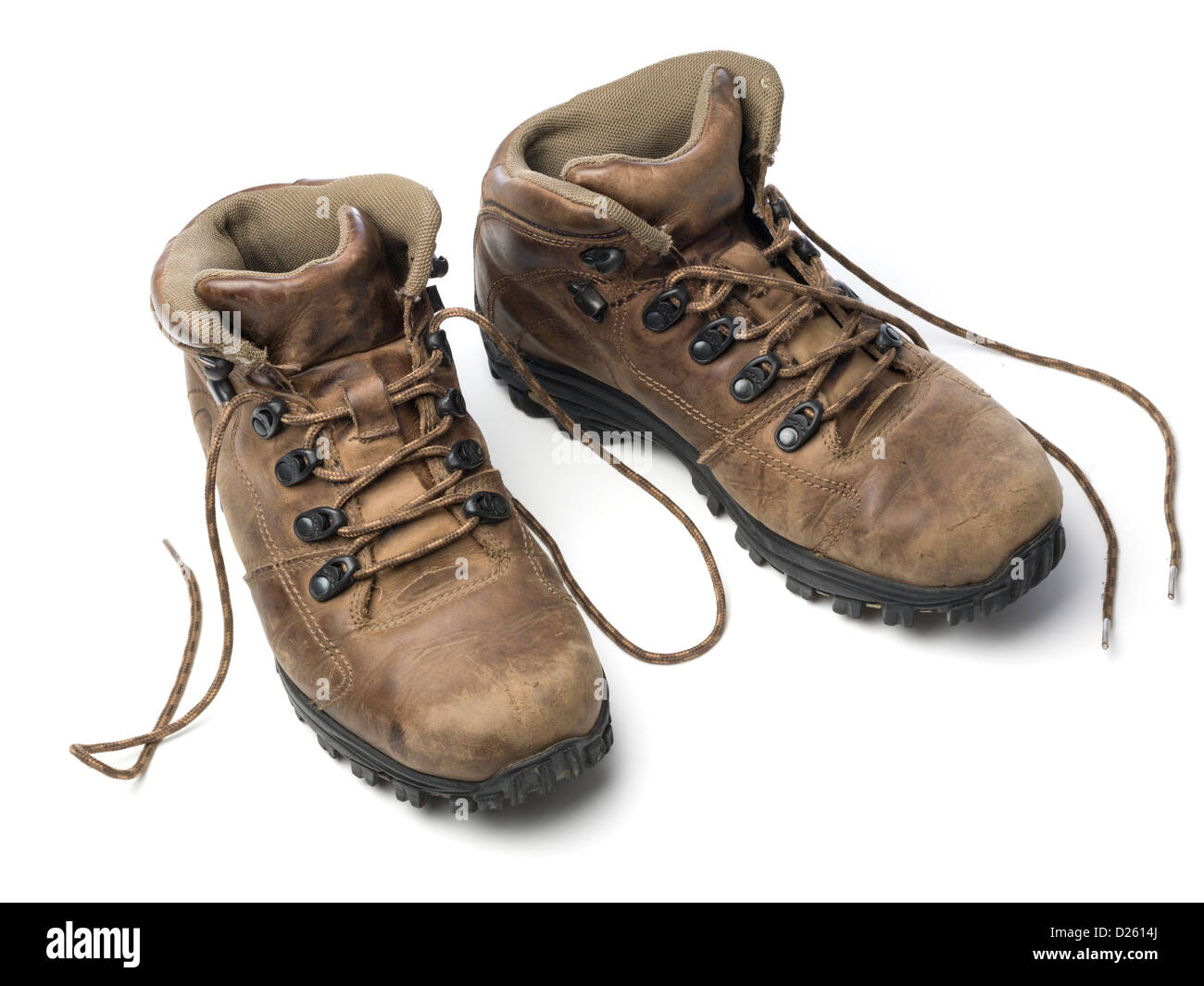 Une paire de bottes de marche isolé sur fond blanc Banque D'Images