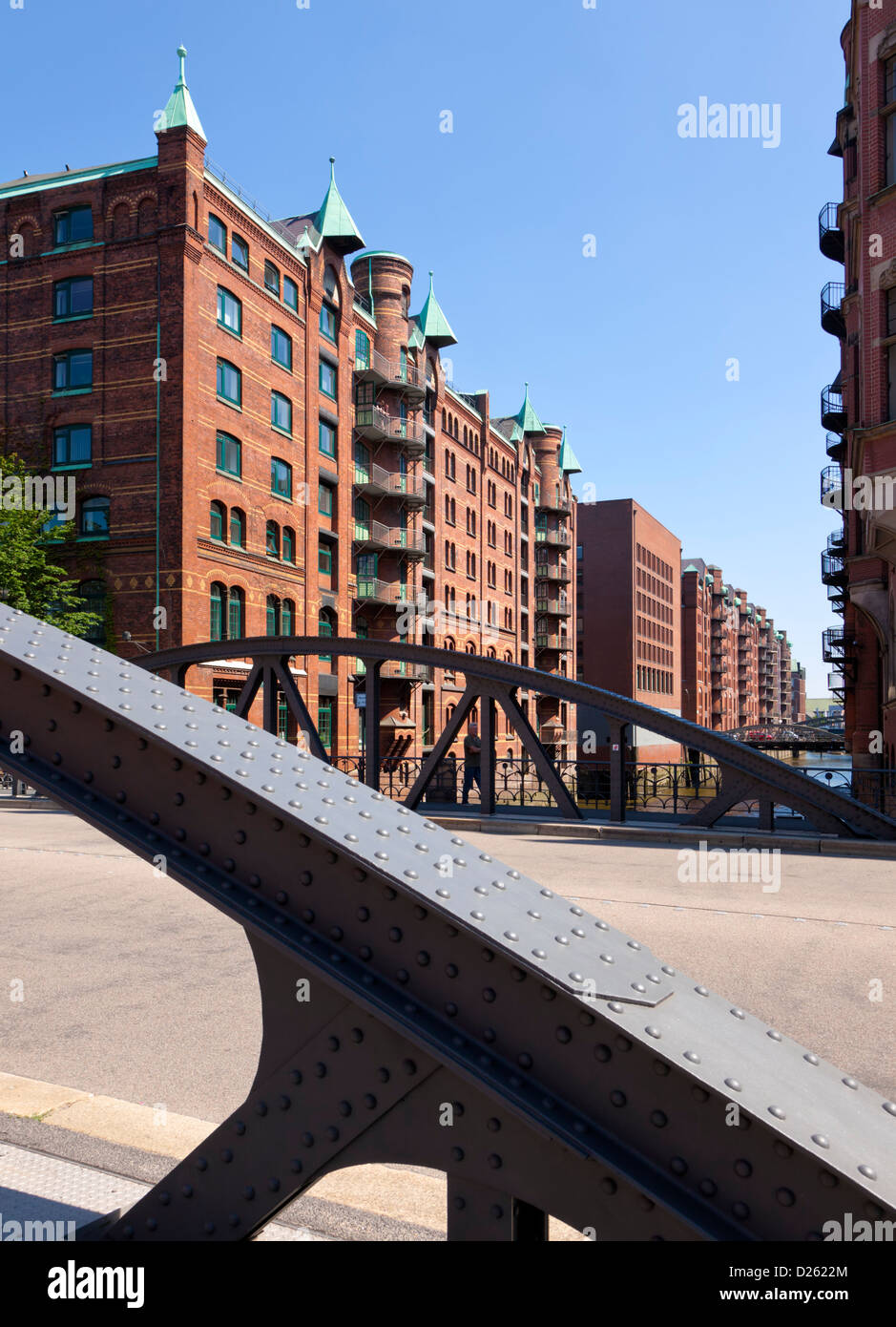Entrepôts Speicherstadt historique à Hambourg, vue depuis le pont Wandrahm Banque D'Images