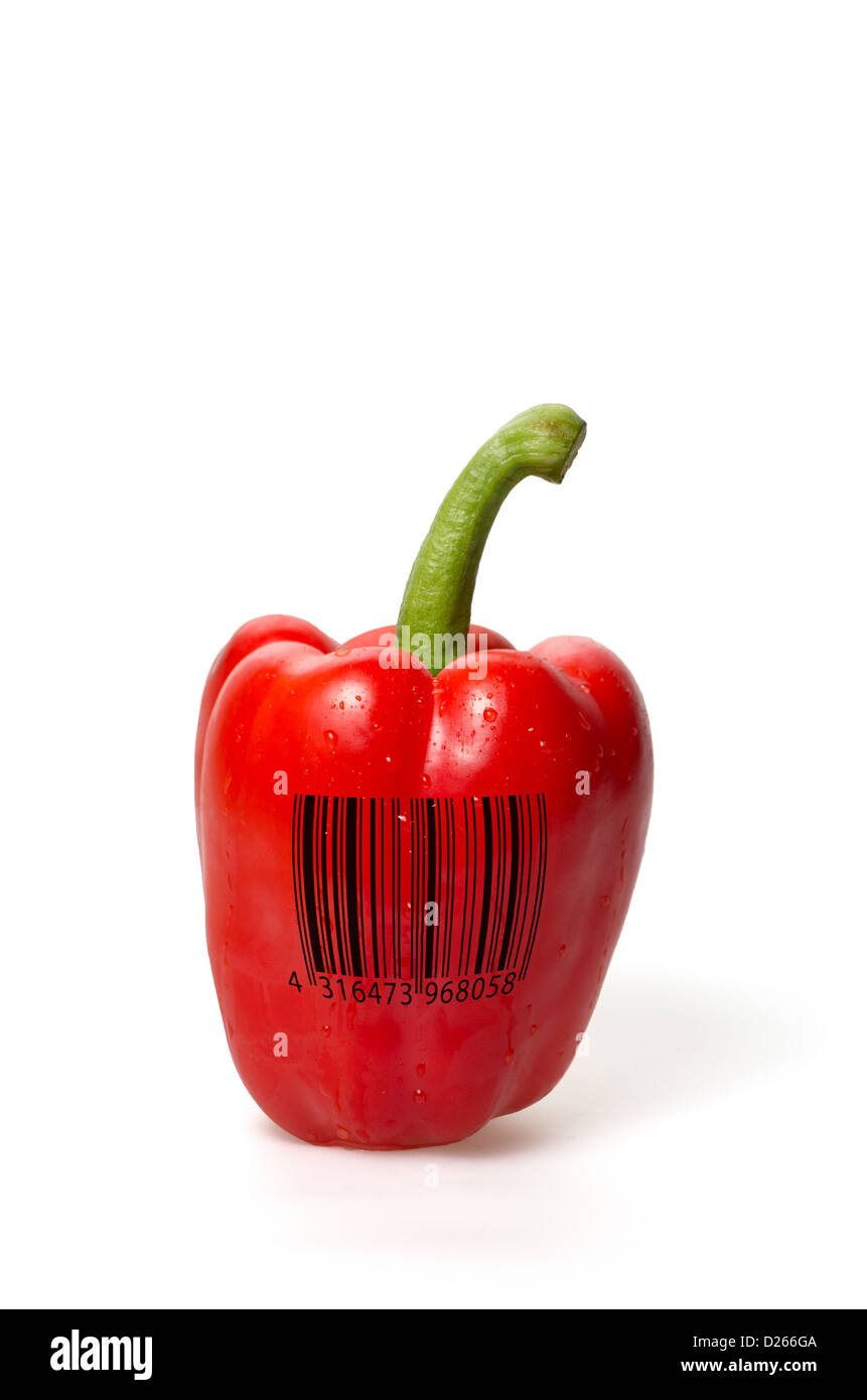 Poivron rouge à code-barres Banque D'Images