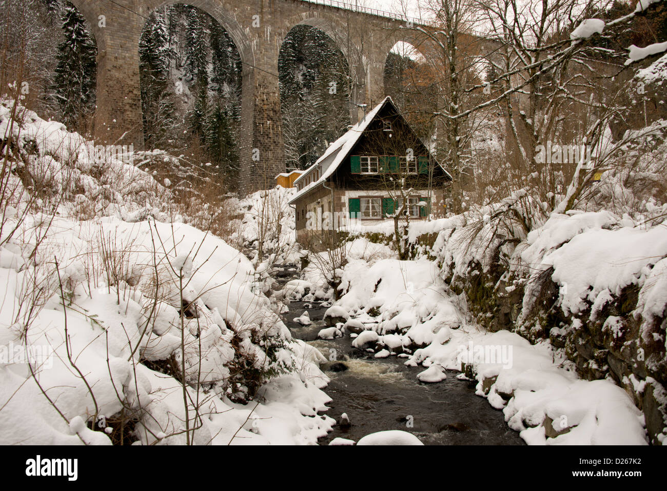 Allemagne, Forêt Noire, Hollsteig. Hofgut Sternen Village de la Forêt-Noire. Scène de campagne d'hiver. Banque D'Images