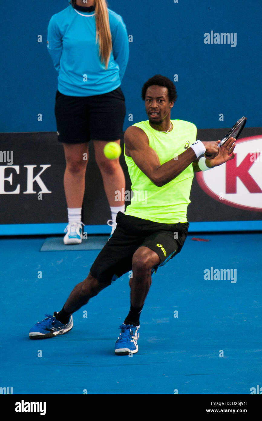 Melbourne, Australie. 15 janvier 2013. Gaël Monfils lors du Day 2 de l'Australian Open de Tennis Grand Chelem à Melbourne Park, Melbourne, Australie. Banque D'Images
