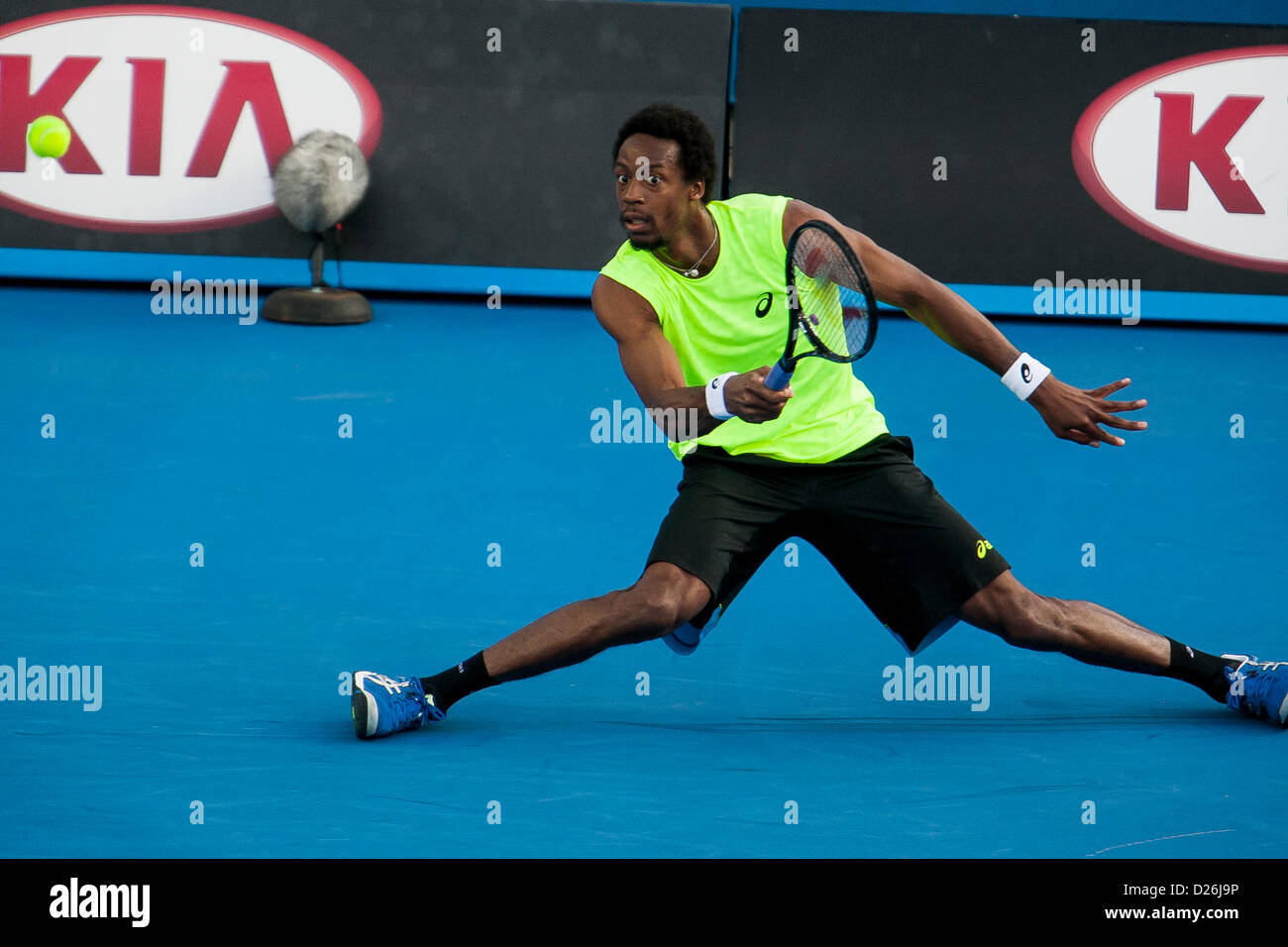 Melbourne, Australie. 15 janvier 2013. Gaël Monfils lors du Day 2 de l'Australian Open de Tennis Grand Chelem à Melbourne Park, Melbourne, Australie. Banque D'Images