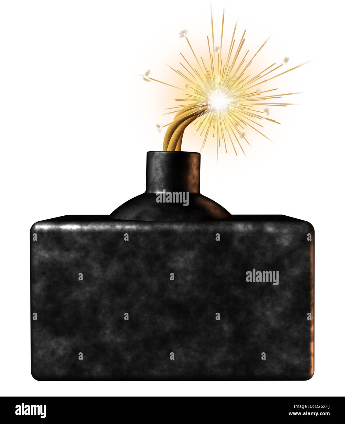 Bombe explosive blank sign avec une arme dangereuse en feu feu périphérique sur le point d'exploser en un temps limité d'urgence annonce publicité pour moment important message sensibles sur un fond blanc. Banque D'Images