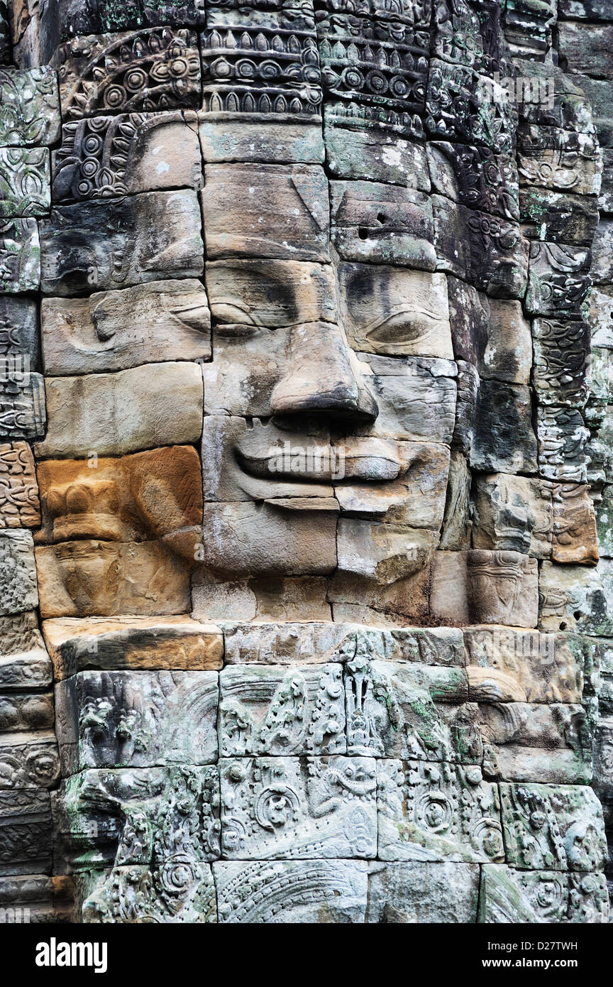 Temple Bayon, Angkor Wat, au Cambodge - sculpture d'un visage Banque D'Images