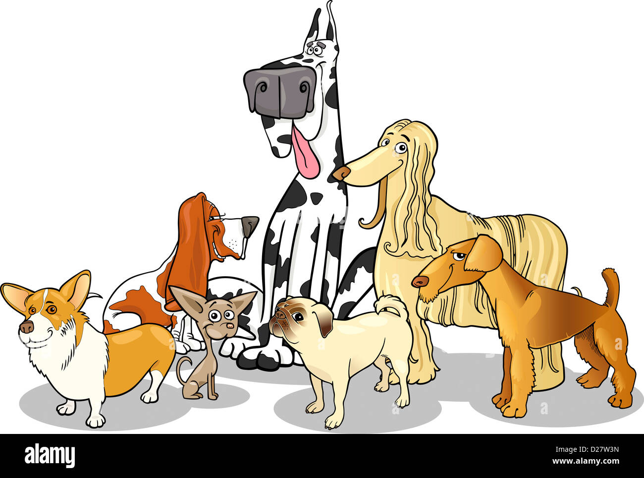 Cartoon Illustration de race chiens Chiots mignons ou groupe Banque D'Images