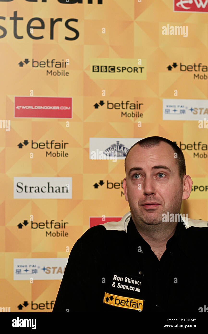 16 janvier 2013. Londres, Angleterre, Royaume-Uni. Mark Williams à l'interview après-match après son match contre Matthew Stevens pendant quatre jours du Masters de Snooker Alexandra Palace. Banque D'Images