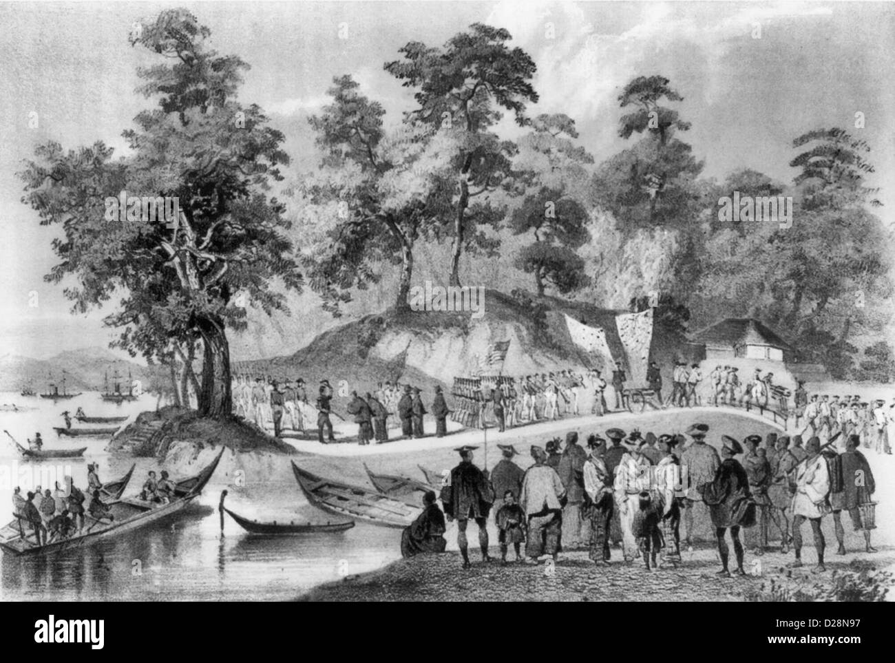 Le commodore Matthew Perry payer sa visite d'adieu à la commission impériale à Simoda, 1854 Banque D'Images