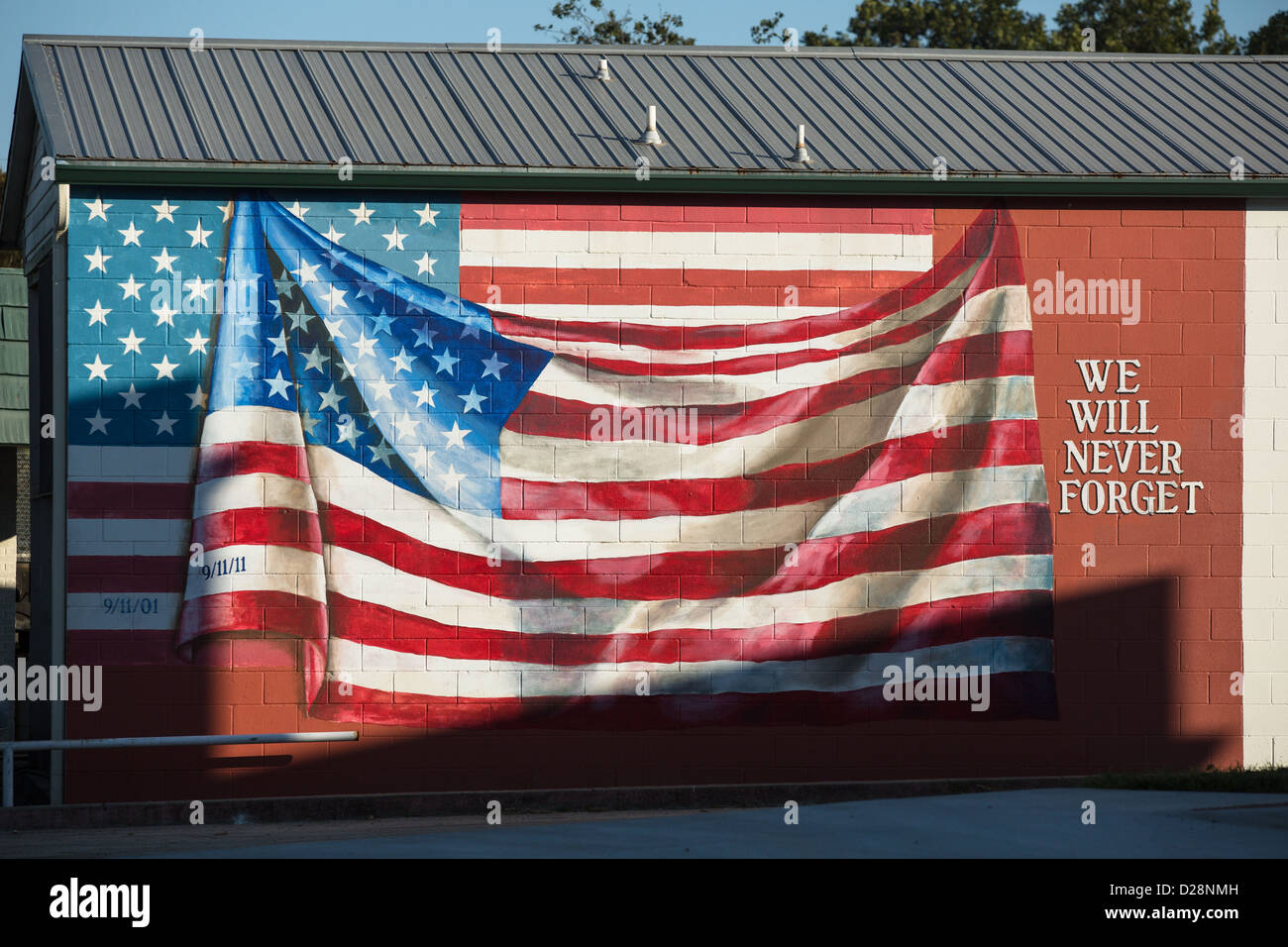 Nous n'oublierons jamais - 9/11 memorial fresque à Austin, Texas Banque D'Images