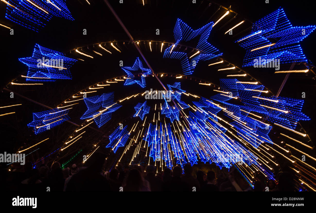 Les feux de piste Austin - lampes en forme d'étoile bleu motif zoom Banque D'Images