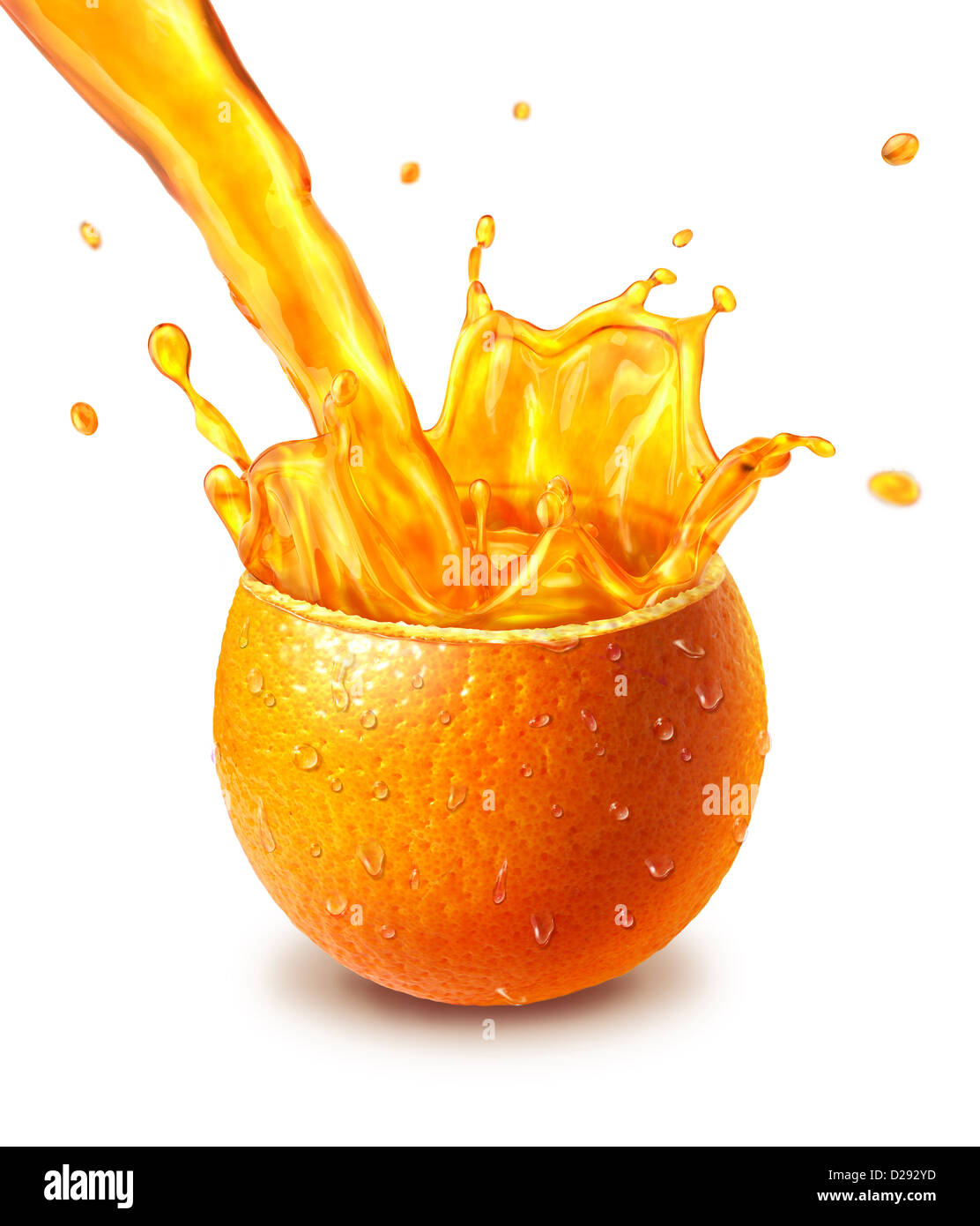 Orange fruits frais coupés en deux, avec une éclaboussure de jus au milieu. Banque D'Images