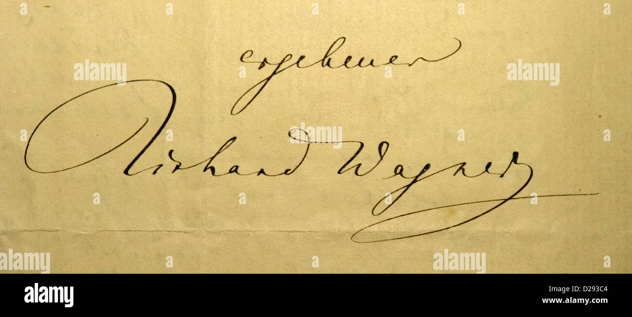 Manuscrit de Wagner est vu sur une lettre de Richard Wagner à Dresde l'avocat Franz Adolf Schmidt de Penzing, Vienne, 28 septembre 1863 dans le cadre de Schmidt de la Wagner dans le trésor de l'Etat de Saxe et la bibliothèque de l'Université de Dresde, Allemagne, 17 janvier 2013. L'exposition présente des manuscrits du compositeur Wagner et sera lancé le 18 janvier. Photo : ARNO BURGI Banque D'Images