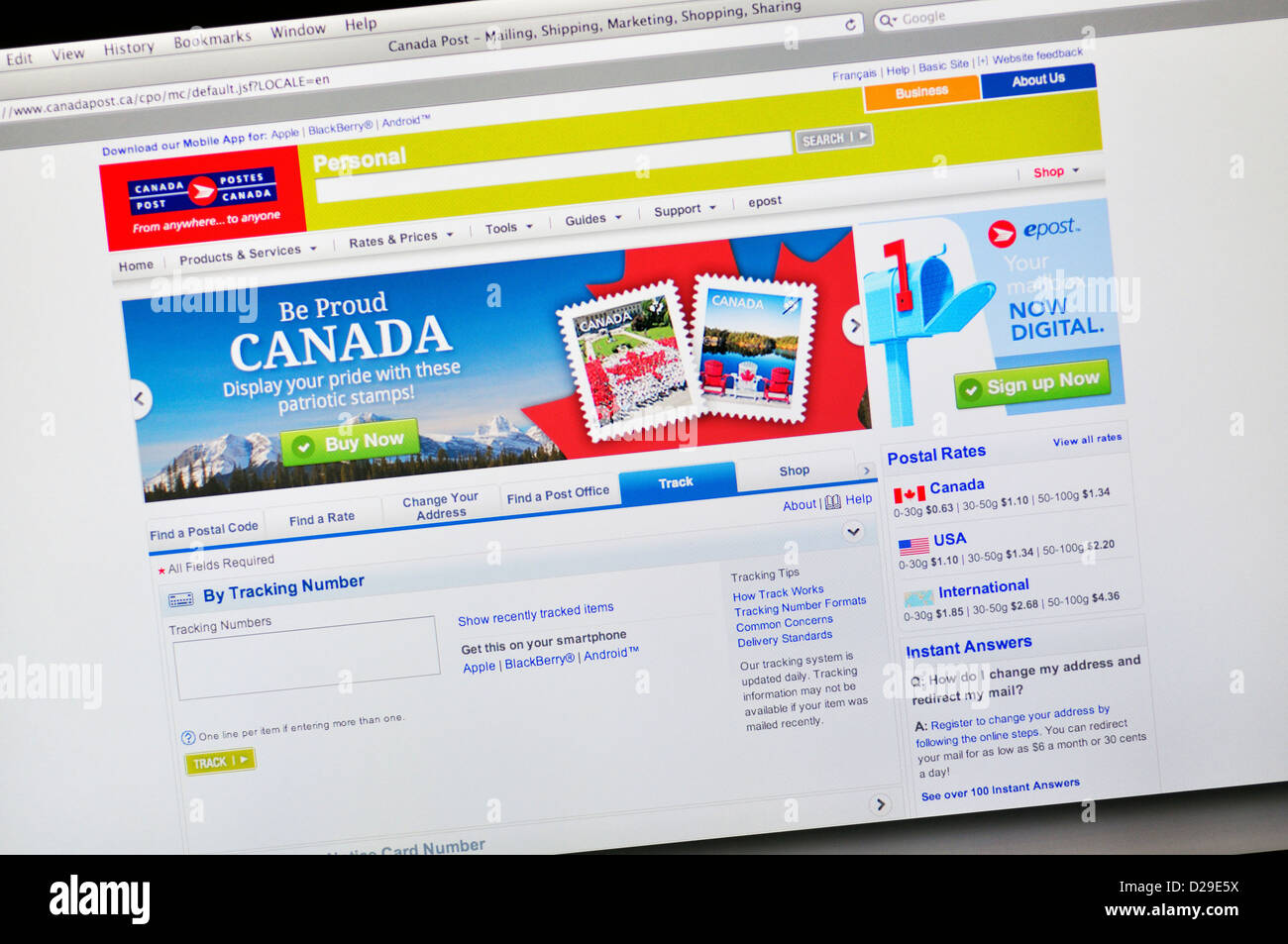 Site web de Postes Canada - Canadian postal service Banque D'Images