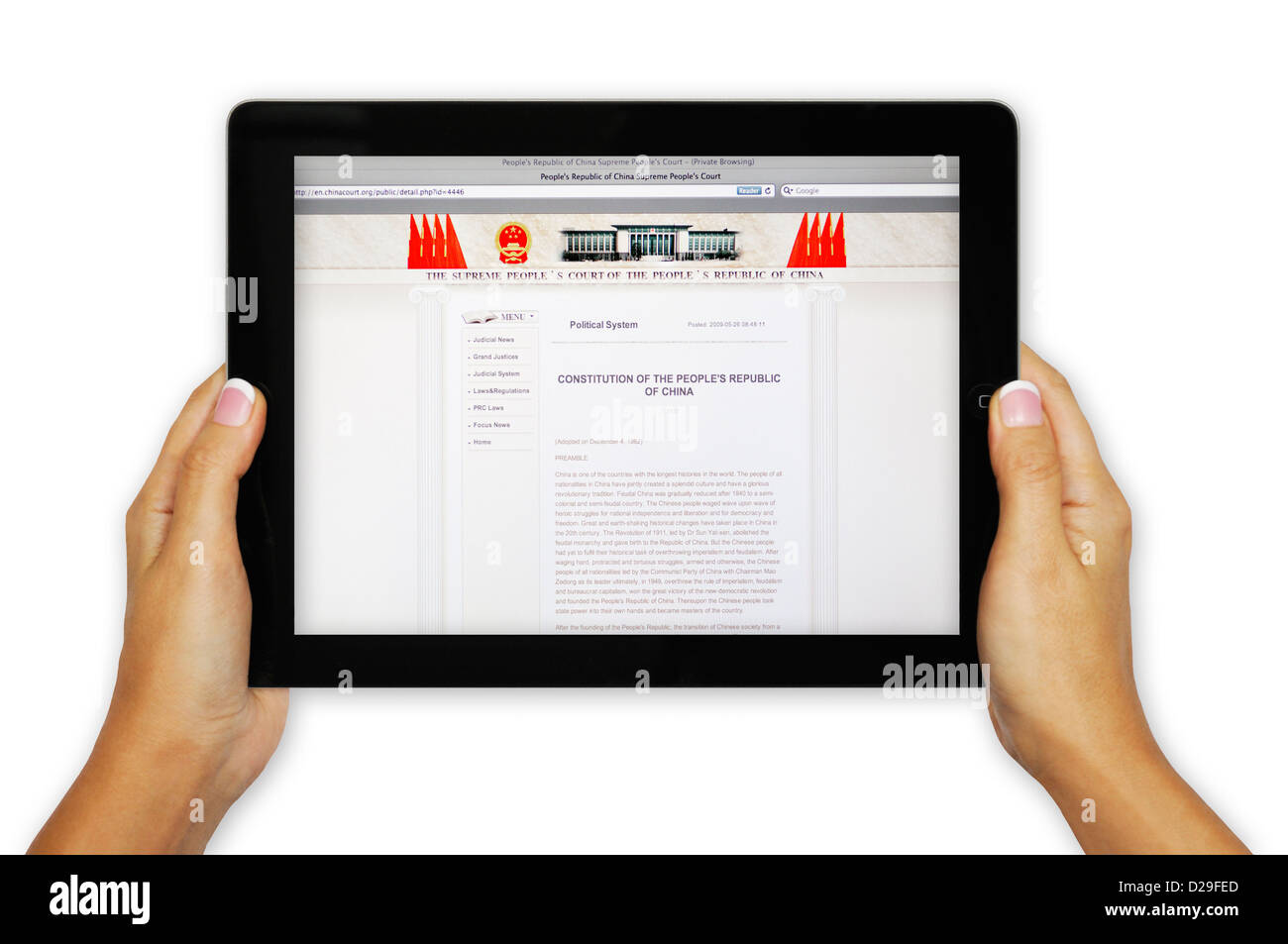 Montrant l'écran de l'iPad site Constitution chinoise Banque D'Images