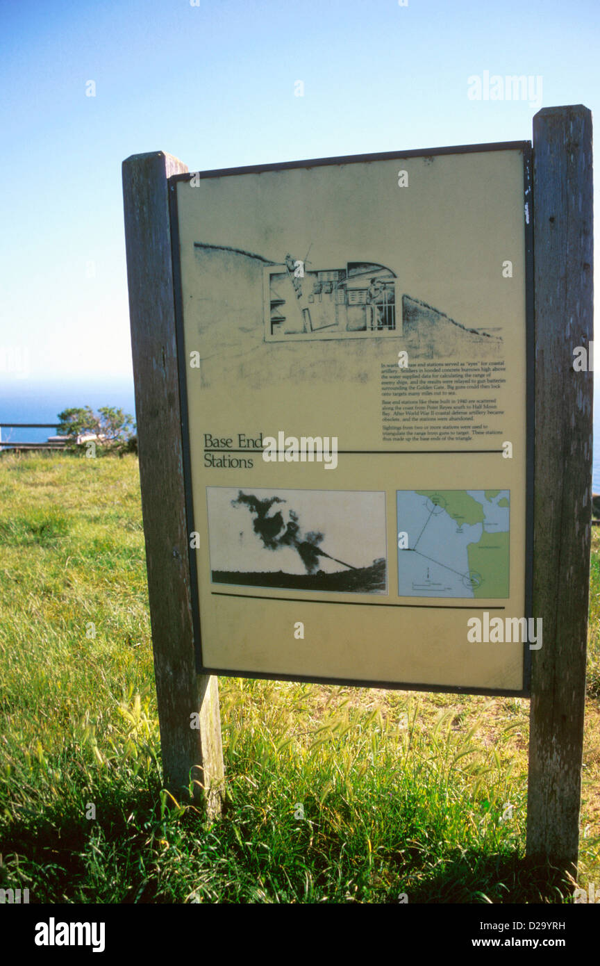 La Californie, San Francisco, Muir Beach Sign montrant U.S. Bunkers de la Seconde Guerre mondiale Banque D'Images