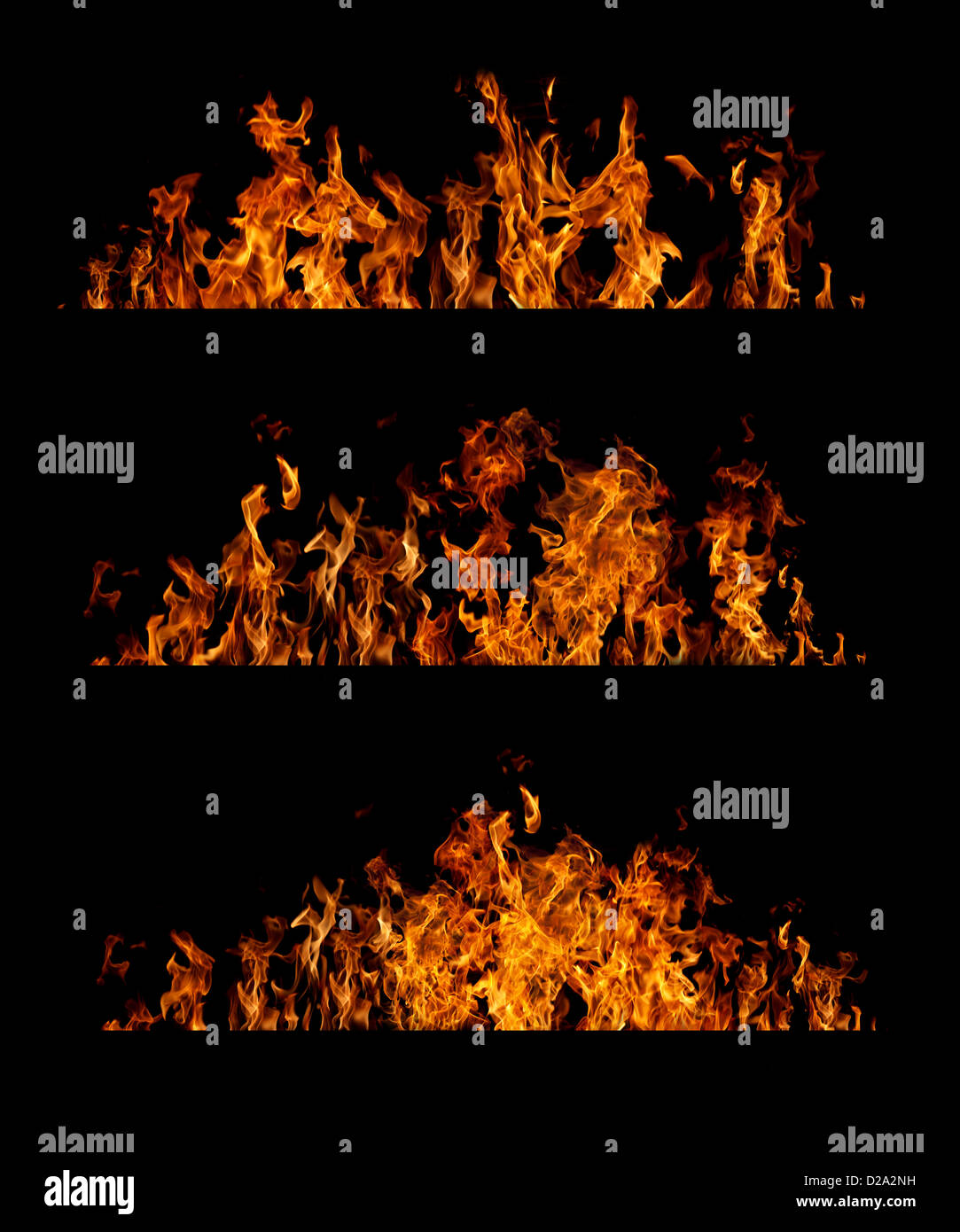 Fire flames collection sur fond noir Banque D'Images