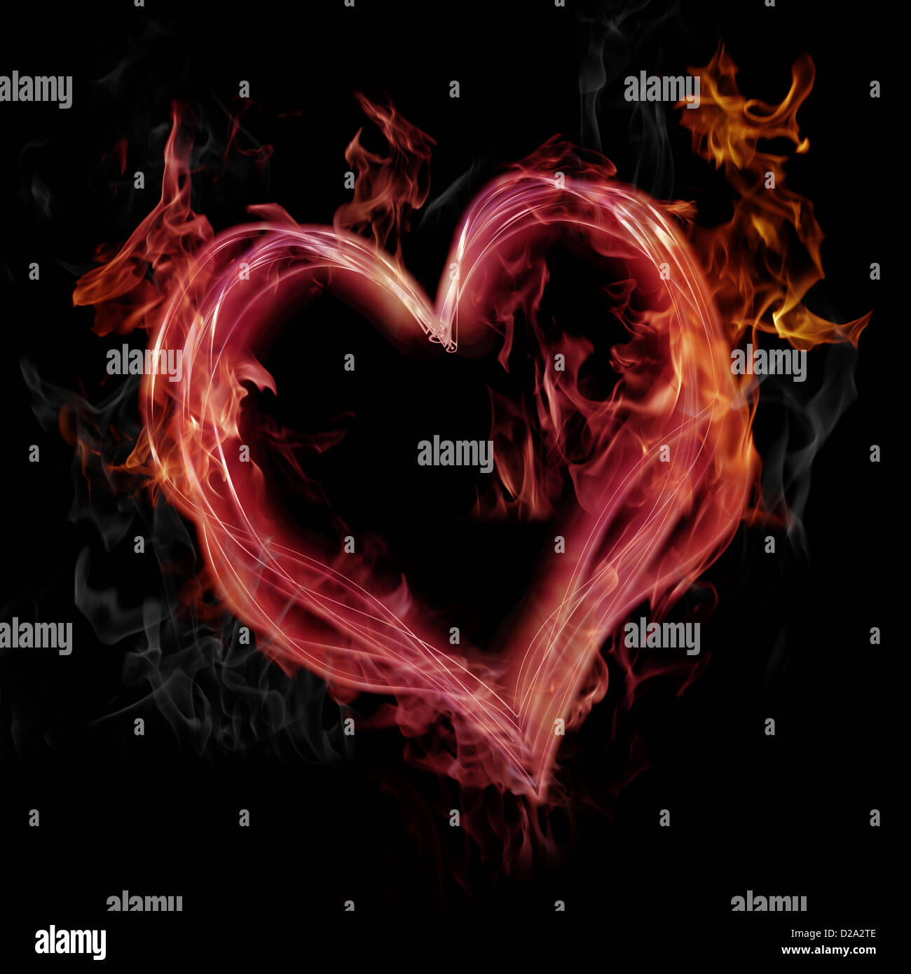 Flaming coeur rose sur fond noir Banque D'Images