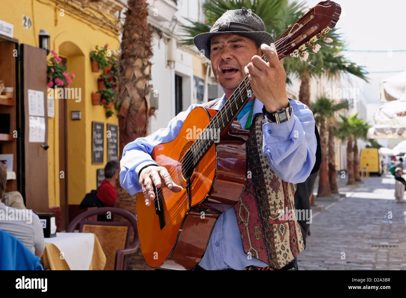 Cadix espagne flamenco guitar player street performer Banque D'Images