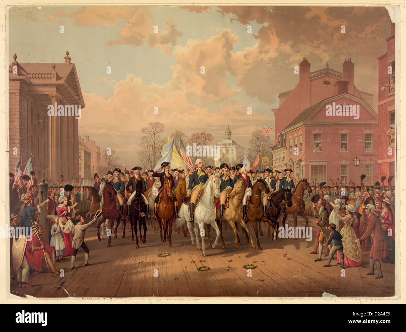 Jour d'évacuation Washington'S Entrée triomphale à New York City 25 Nov 1783 Publié : Phil. Pa : Pub [E.P.] & L Restein [1879] Banque D'Images