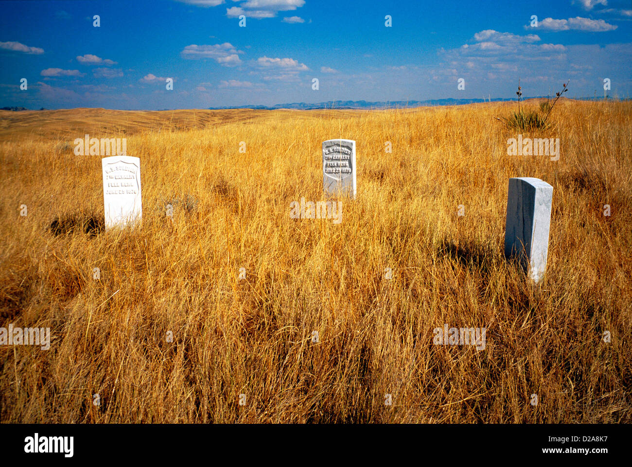 Montana, Little Big Horn National Monument. Marqueurs pour les soldats américains tombés. Banque D'Images Montana, Little Big Horn National Monument. Marqueurs pour les soldats américains tombés. Banque D'Images