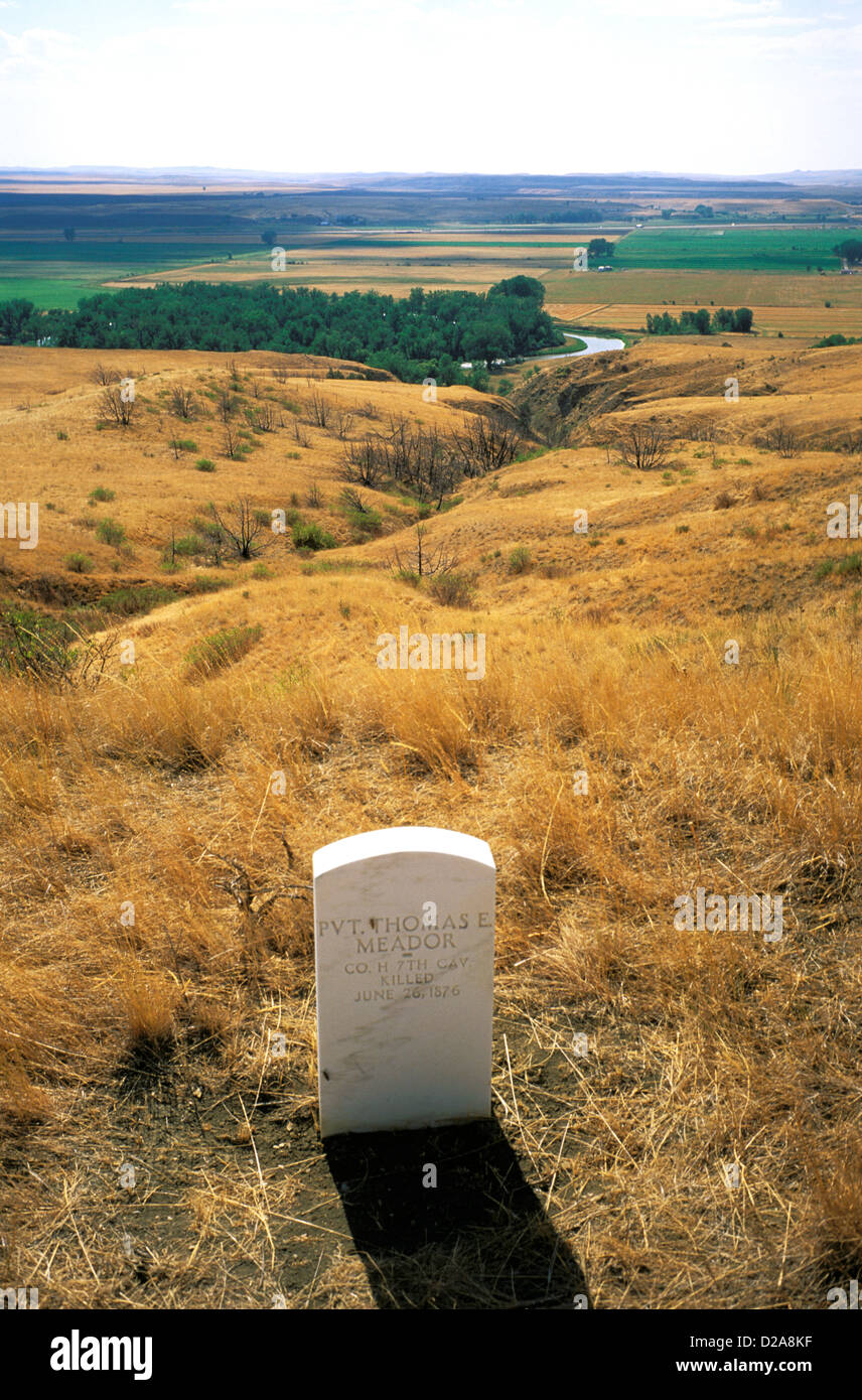 Montana, Little Big Horn National Monument. Pierre tombale du caporal Soldat américain, 7e de cavalerie. Le 26 juin 1876. Banque D'Images Montana, Little Big Horn National Monument. Pierre tombale du caporal Soldat américain, 7e de cavalerie. Le 26 juin 1876. Banque D'Images