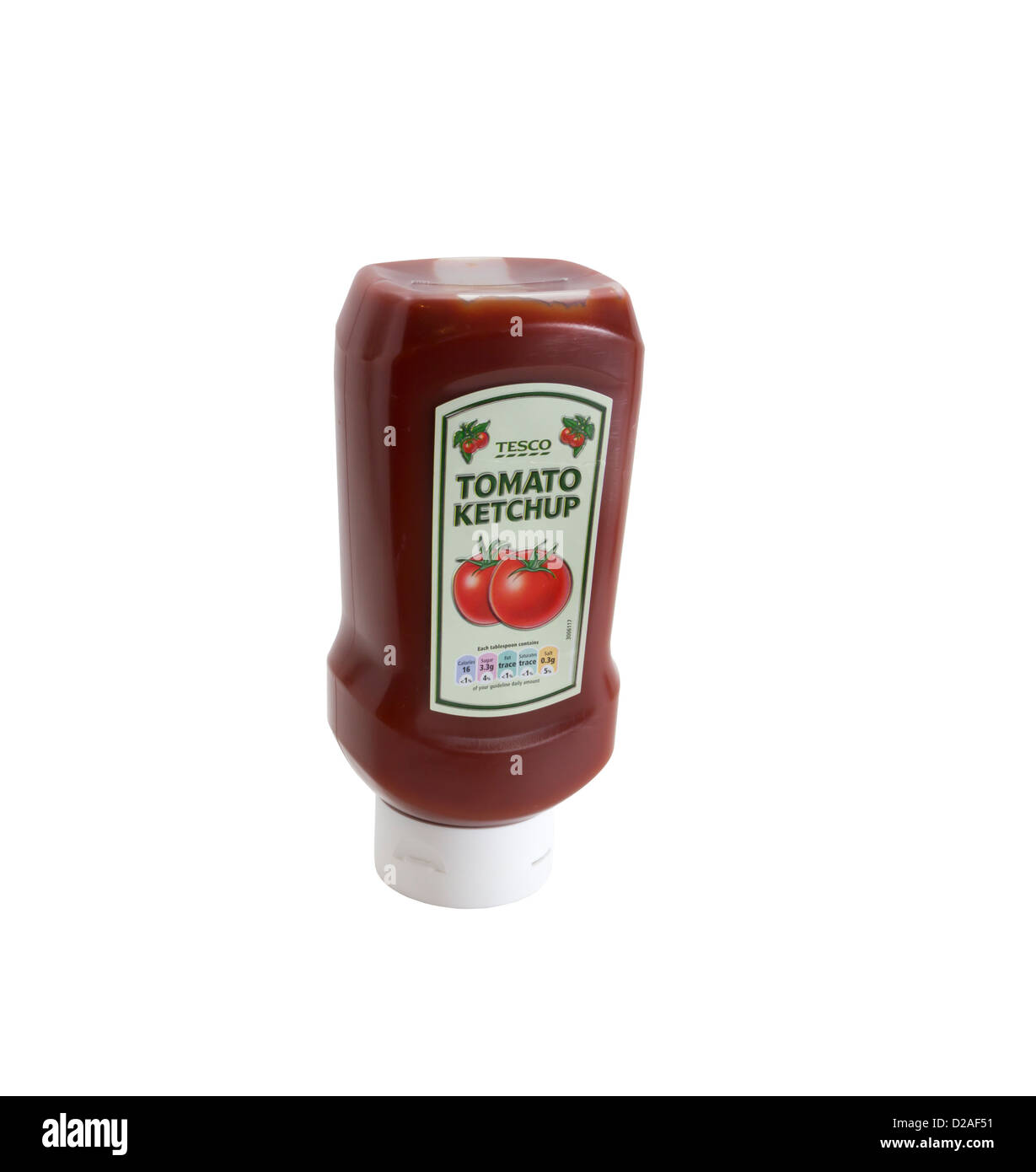 Bouteille de ketchup de marque Tesco propre 700g isolé sur fond blanc. Banque D'Images