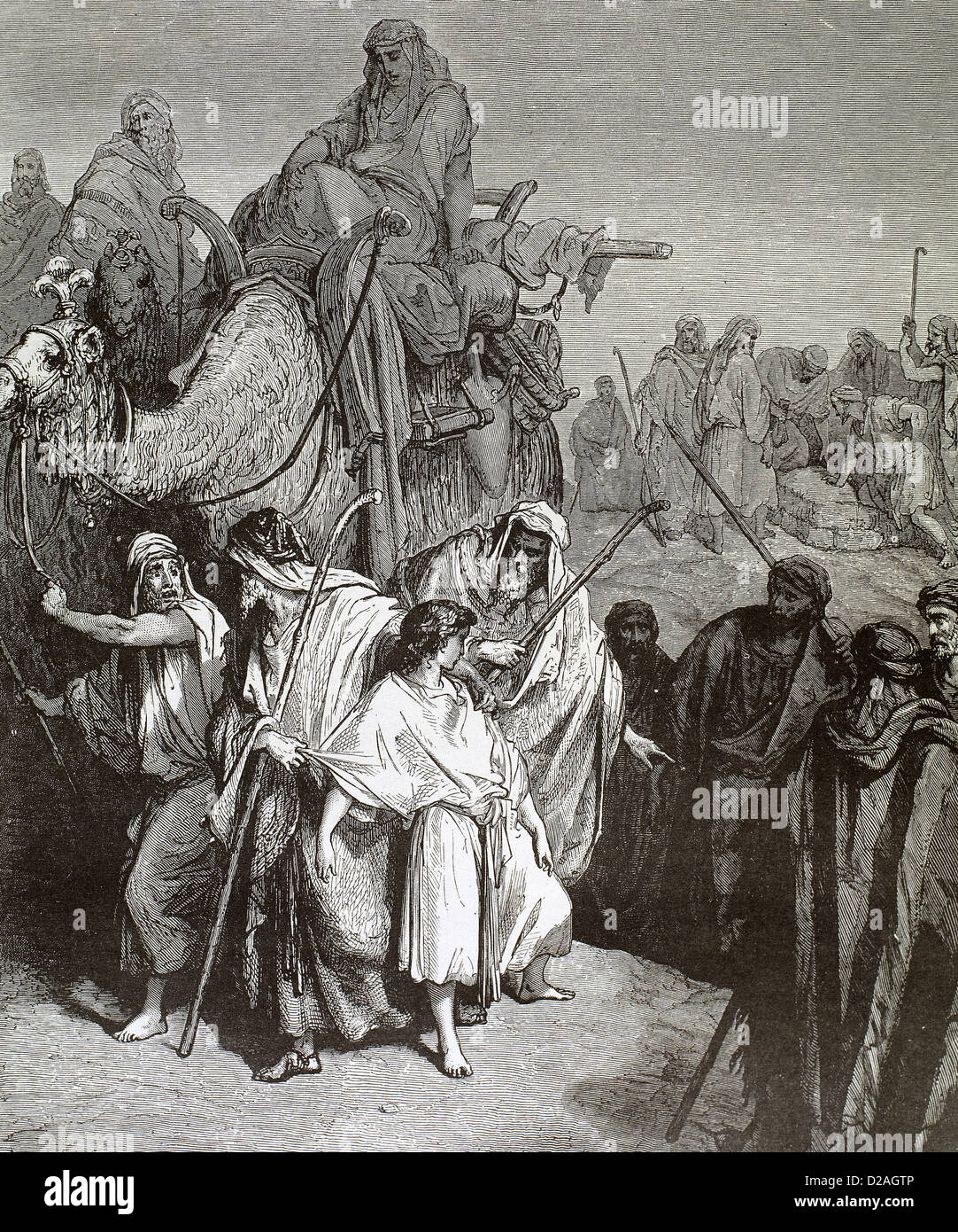 Joseph (fils de Jacob et Rachel) est vendu en esclavage en Egypte par ses frères. Gravure de Gustave Doré. 19e siècle. Banque D'Images