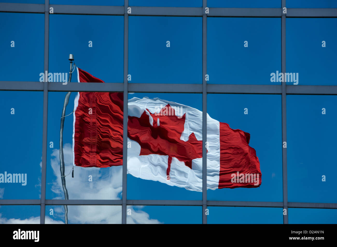 Le Rouge Et Blanc Drapeau à Feuille D'érable Canadienne Reflète Dans La Vitre En Miroir D Un Immeuble Moderne Halifax Canada 53096449