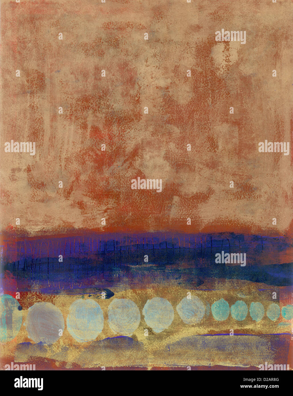 La peinture abstraite avec plusieurs textures et formes circulaires. Banque D'Images